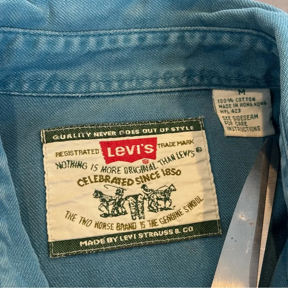 Vintage Levi's Men’s Western Shirt Pearl Snap Blue Long Sleeve M